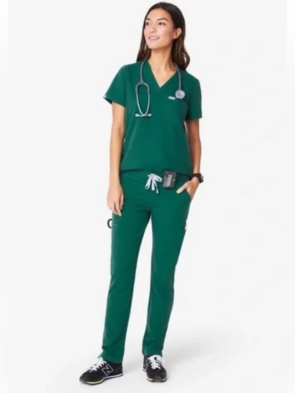 Figs Hunter Green Scrub Set (Catarina Top Sz L/Yola skinny scrub Pants Sz M)